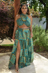 African Print High Slit Maxi Skirt Set