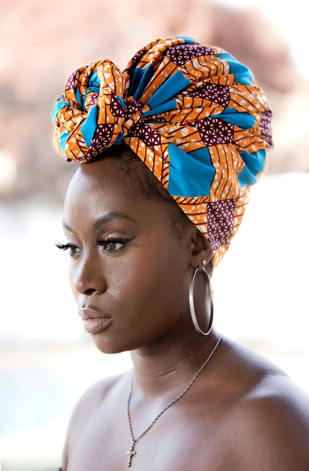 African Print Headwrap - Orange and Blue