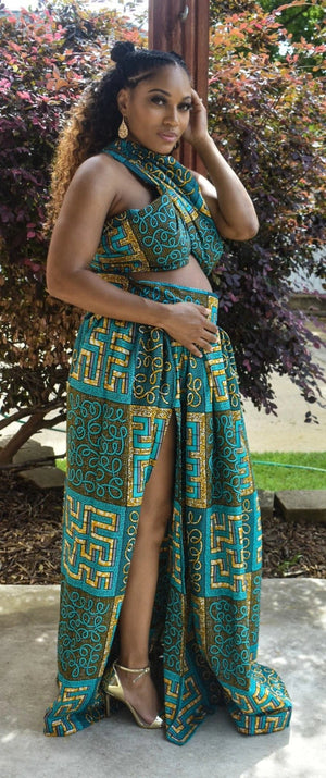 African Print High Slit Maxi Skirt Set