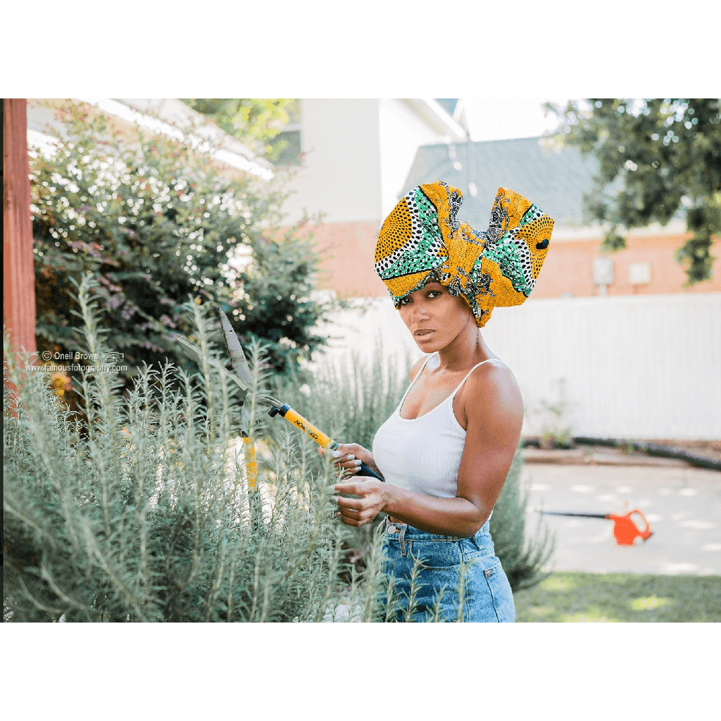 African Print Headwrap - Orange and green