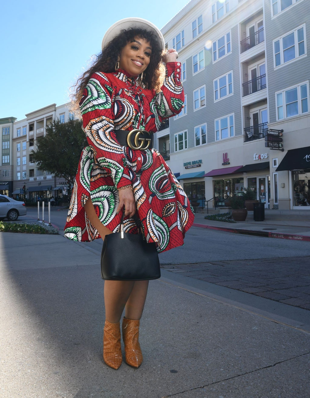 African Print  Bose Shirt Dress - Red