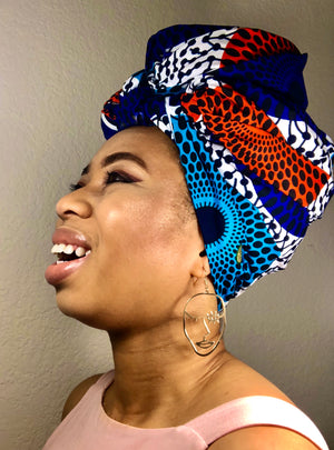 African Print Headwrap - Blue Disc